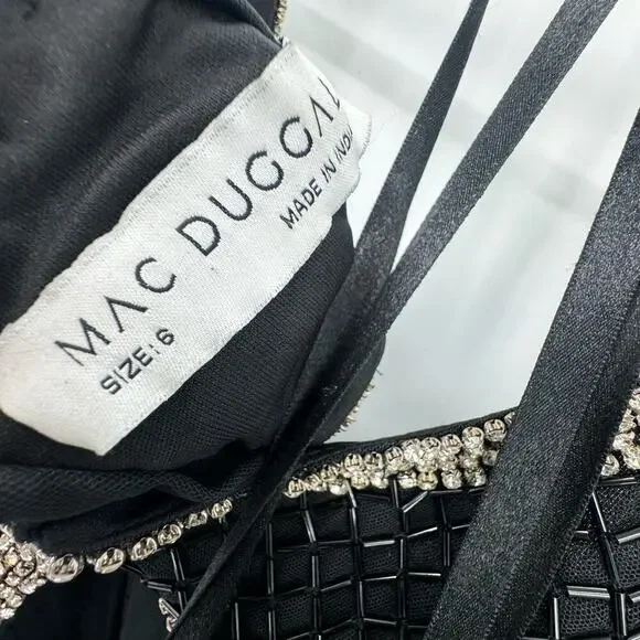 Mac Duggal Beaded Open Back Cut- Out Back Slit Gown Prom Dress Black Size 6 NWT